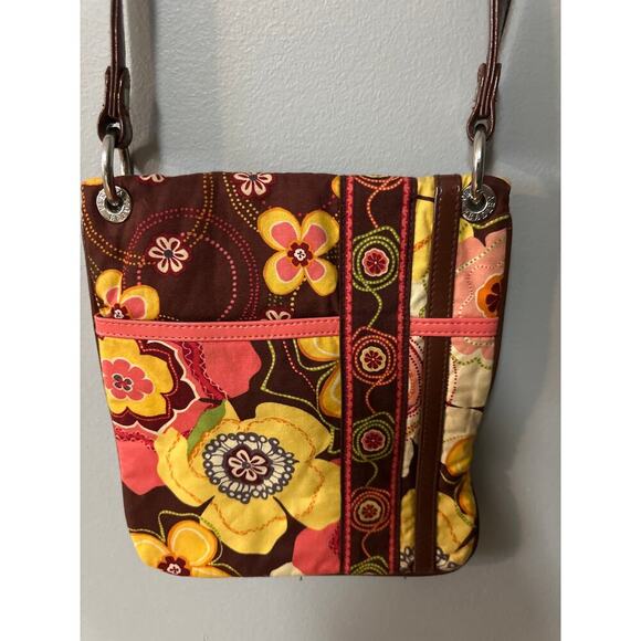 Vera Bradley Brown Floral Crossbody Purse • Small Quilted Messenger Hipster Bag - Picture 3 of 8